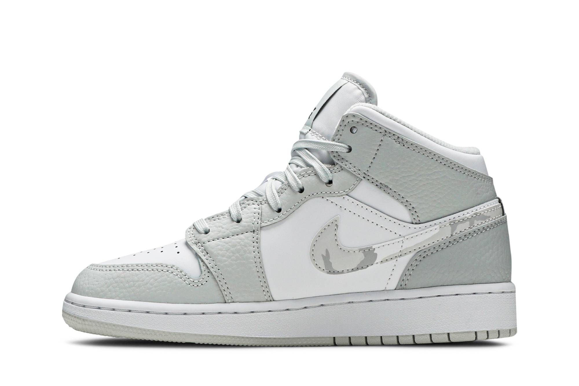(Grade School) Air Jordan 1 Mid SE 'Swoosh Logo - Grey Camo' DD3235-100 - Image 3