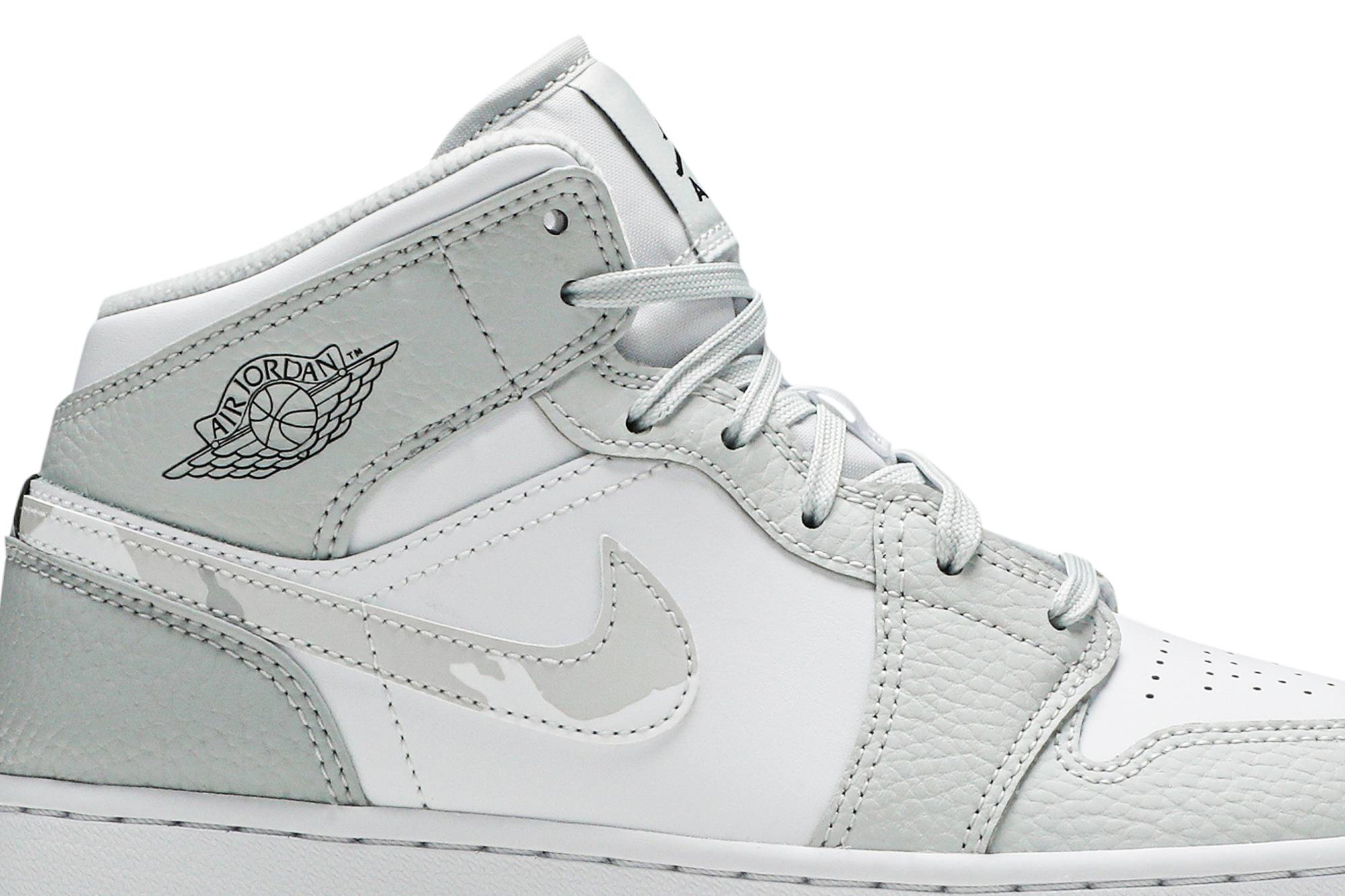 (Grade School) Air Jordan 1 Mid SE 'Swoosh Logo - Grey Camo' DD3235-100 - Image 2