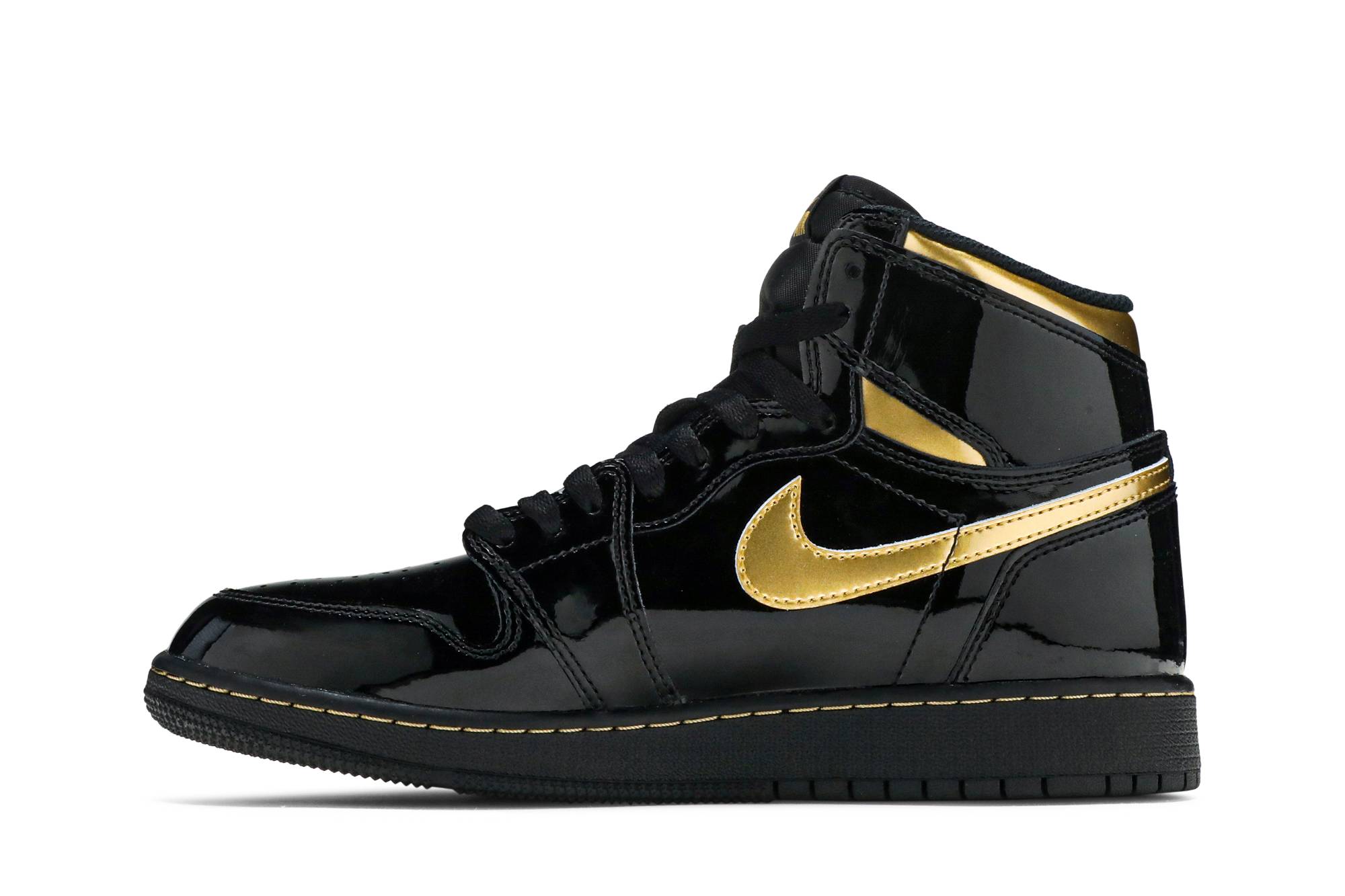 (Grade School) Air Jordan 1 Retro High OG 'Black Metallic Gold' 575441-032 - Imagem 3