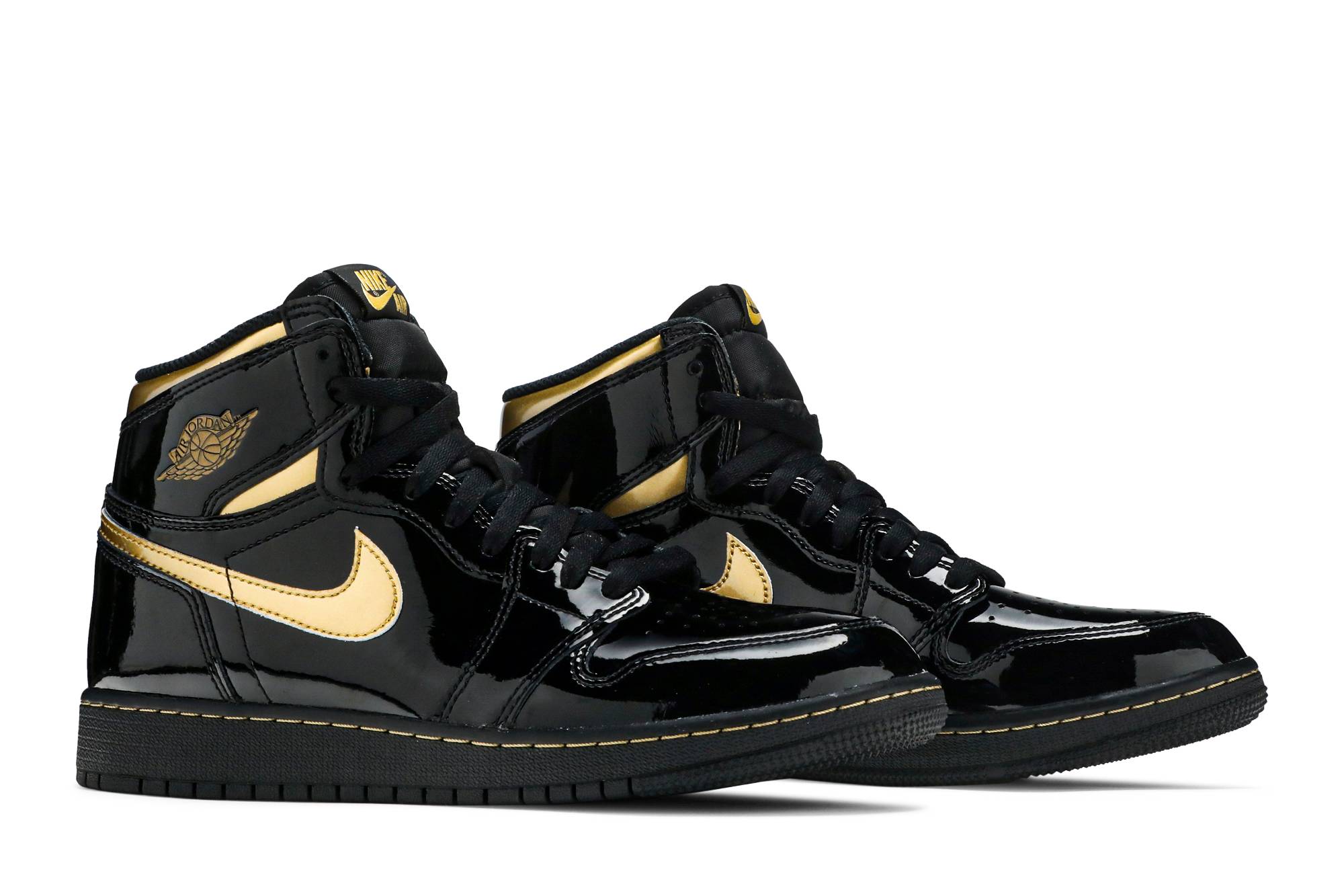 (Grade School) Air Jordan 1 Retro High OG 'Black Metallic Gold' 575441-032 - Imagem 8