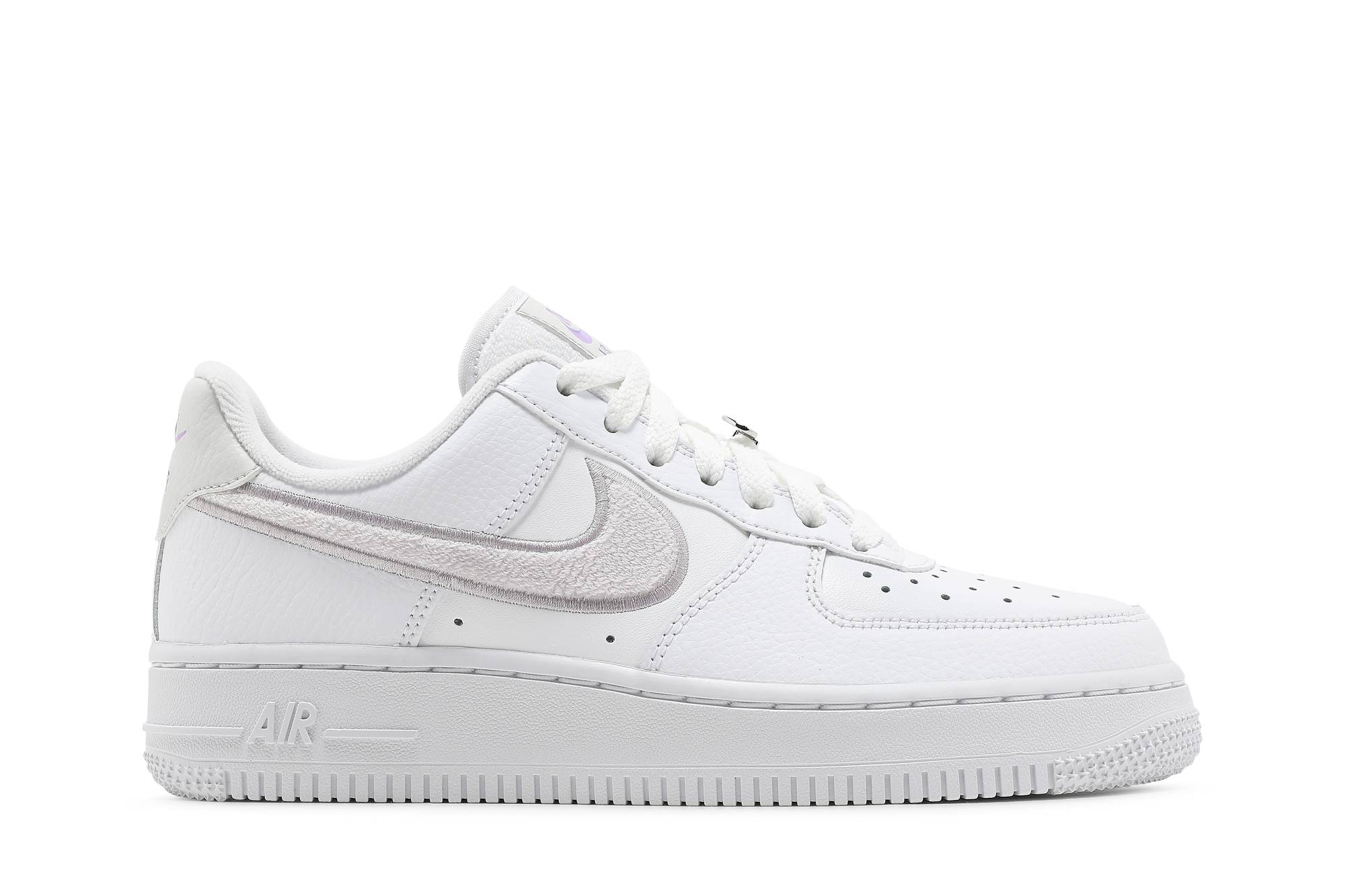 (W) Nike Air Force 1 07 Essential Chenille Swoosh - White Lilac DN5056-100 Simpleartly Store