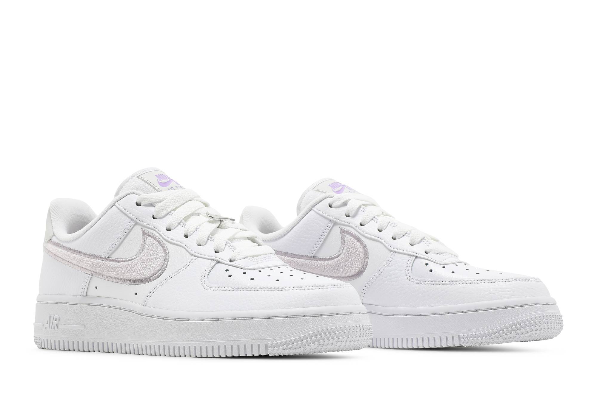 (Women) Nike Air Force 1 07 Essential Chenille Swoosh - White Lilac DN5056-100 Moroen - Image 8