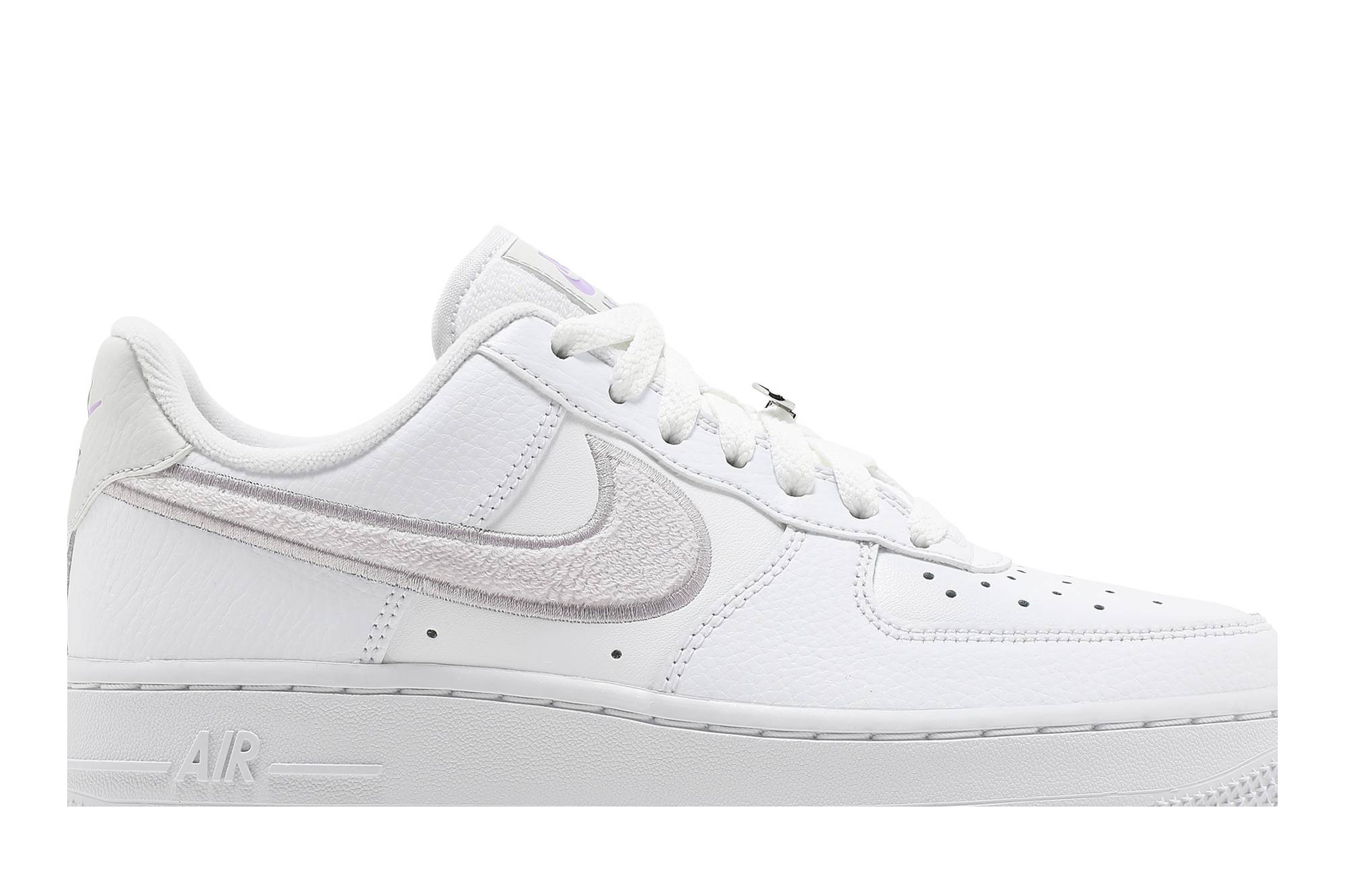 (Women) Nike Air Force 1 07 Essential Chenille Swoosh - White Lilac DN5056-100 Moroen - Image 2